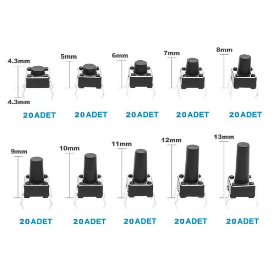 200 Adet 6x6mm Tact Buton Set
