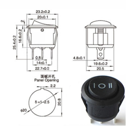 23mm Yuvarlak 3 Pin Anahtar Siyah