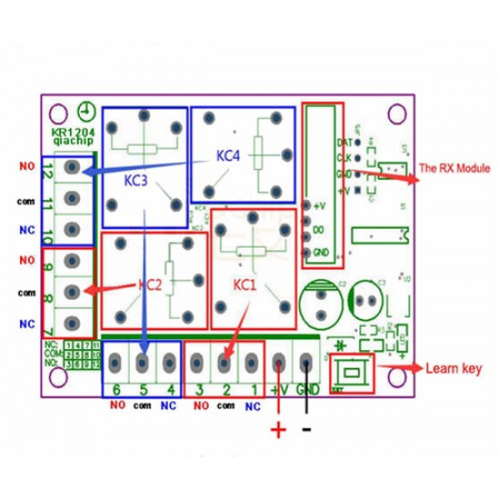 433MHz 4 Kanal Röle 12V KR1204