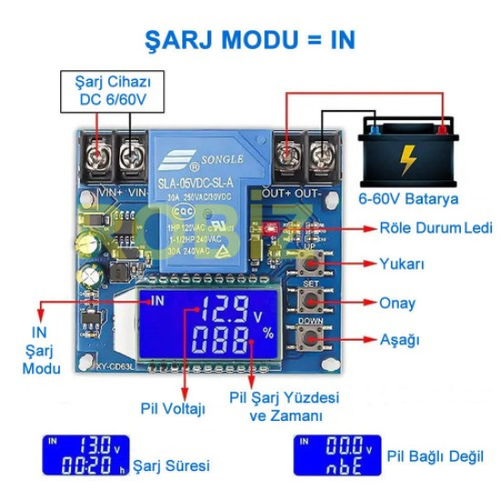 XY-CD63L 30A Pil Şarj Deşarj Modülü