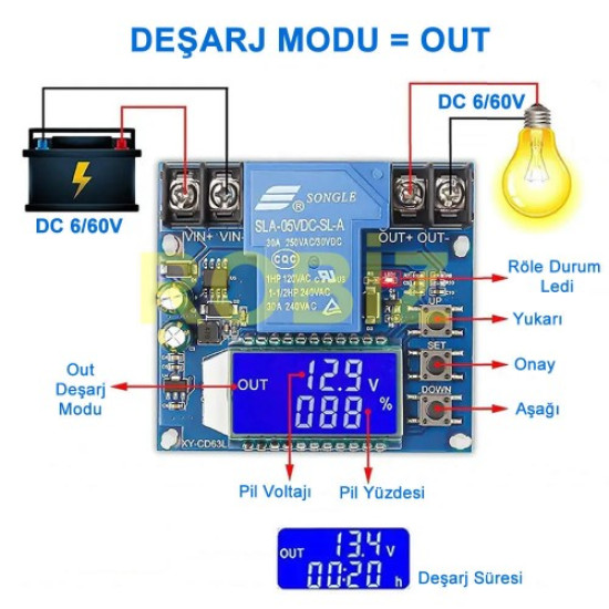 XY-CD63L 30A Pil Şarj Deşarj Modülü